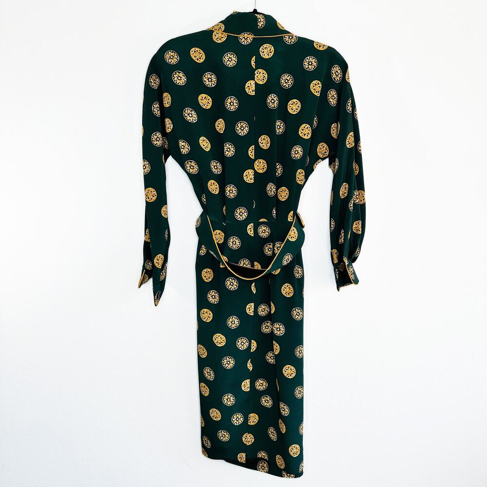 Vintage Leslie Fay Long Sleeve Printed Belted Faux Wrap Midi Dress 4 Petite - Picture 15 of 16
